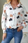 Shiying Fashion Hats Puff Sleeve Button Up Shirt In White In Neutral
