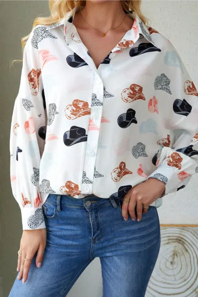 Shiying Fashion Hats Puff Sleeve Button Up Shirt In White In Neutral