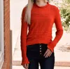 Shiying Fashion Hollow-out Knitted Long Sleeve Top In Fiery Red In Red