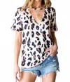 Shiying Fashion Leopard Cut Out Short Sleeve Top In Beige In Multi