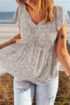 Shiying Fashion Leopard Flutter Sleeve Babydoll Top In Brown In Animal Print