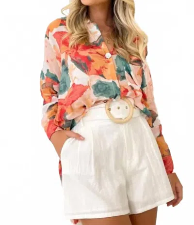Shiying Fashion Long Button Down Floral Top In Orange In Multi