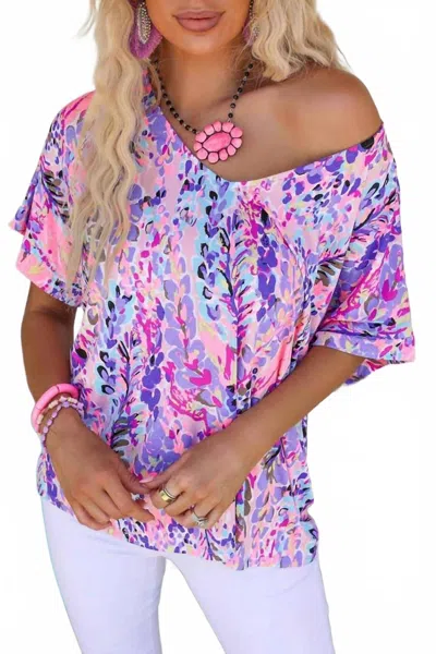 Shiying Fashion Loose Painted Floral Tee In Multicolor