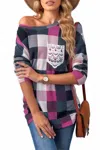 Shiying Fashion Plaid Print Lace Pocket Top In Multicolor In Multi