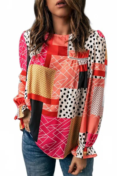 Shiying Fashion Polka Dot Geometric Patchwork Blouse In Multicolor