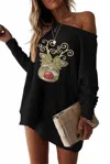 Shiying Fashion Women's Christmas Print Sweatshirt Dress In Black In Black