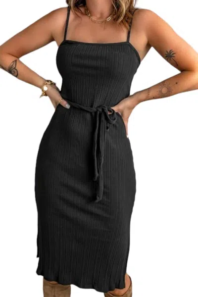 Shiying Ribbed Lace-up Spaghetti Strap Mini Dress In Black