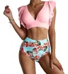 Shiying Ruffled Hem High Waist Bikini Swim Set In Pink In Pink