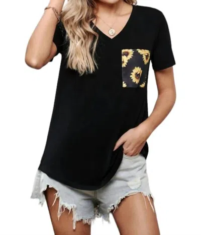 Shiying Sunflower Pocket Tee In Black