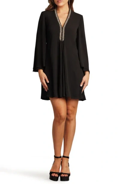 Sho By Tadashi Shoji Bead Detail Long Sleeve Swing Dress In Black