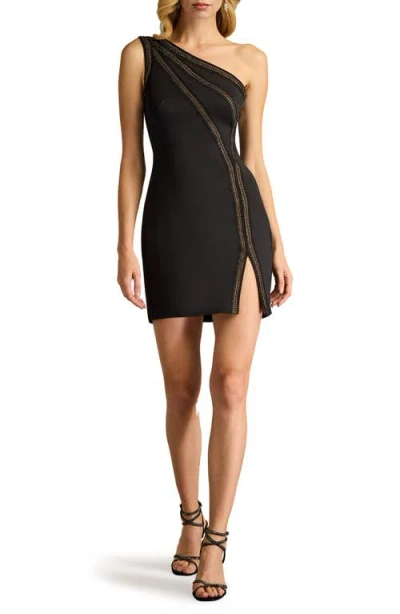Sho By Tadashi Shoji Bead Detail One-shoulder Cocktail Dress In Black