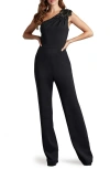 Sho By Tadashi Shoji Beaded Appliqué One-shoulder Jumpsuit In Black