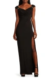 Sho By Tadashi Shoji Embellished Shoulder Ruched Body-con Gown In Black