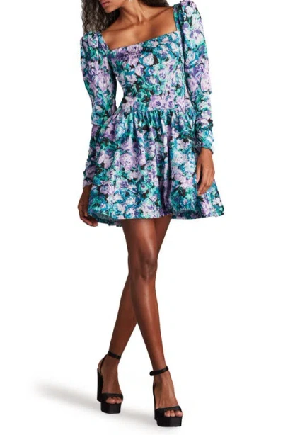 Sho By Tadashi Shoji Crinkled Floral-print Jacquard Mini Dress In Lilac/floral