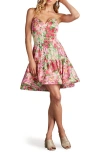 Sho By Tadashi Shoji Floral Print Ruffle Strapless Dress In Pink/floral