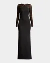 Sho By Tadashi Shoji Illusion-sleeve Neoprene Column Gown In Black