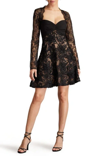 Sho By Tadashi Shoji Lace Long Sleeve Cocktail Dress In Black/beige