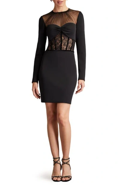 Sho By Tadashi Shoji Lace Long Sleeve Corset Dress In Black