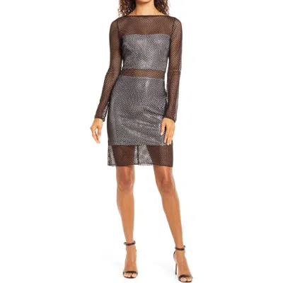Sho By Tadashi Shoji Netting Illusion Long Sleeve Sheath Dress In Black/silver