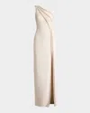 Sho By Tadashi Shoji One-shoulder Side Slit Neoprene Gown In White