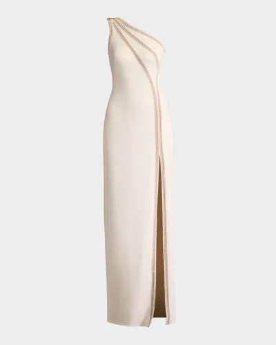 Sho By Tadashi Shoji One-shoulder Side Slit Neoprene Gown In White