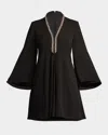 Sho By Tadashi Shoji Bead Detail Long Sleeve Swing Dress In Black