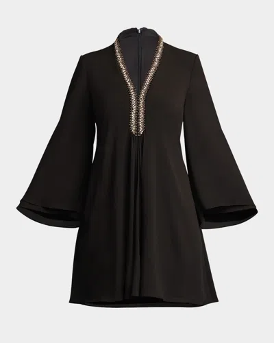SHO BY TADASHI SHOJI RHINESTONE-TRIM CREPE MINI DRESS