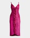 Sho By Tadashi Shoji Ruched Ruffle Metallic Midi Dress In Wild Pink