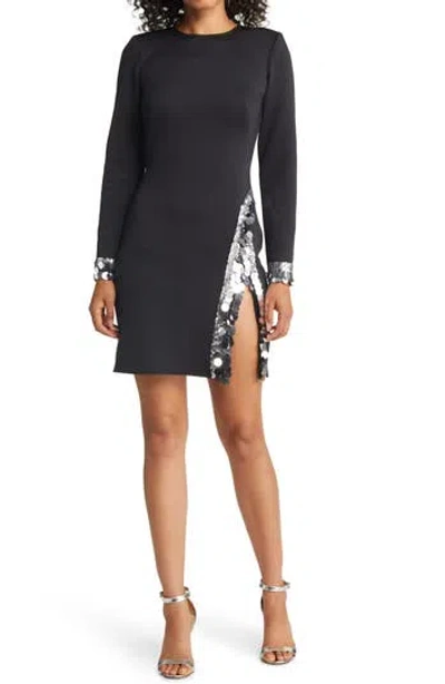 Sho By Tadashi Shoji Sequin Detail Long Sleeve Cocktail Dress In Black