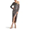 Sho By Tadashi Shoji Sequin One-shoulder Long Sleeve Midi Dress In Leopard