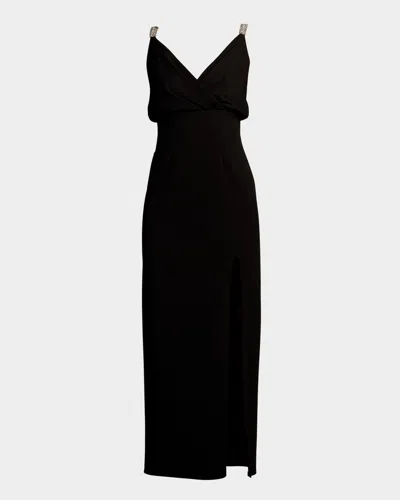 SHO BY TADASHI SHOJI SLEEVELESS SIDE-SLIT CREPE MAXI DRESS