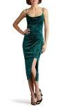 Sho By Tadashi Shoji Snakeskin Print Ruched Midi Cocktail Dress In Emerald/black