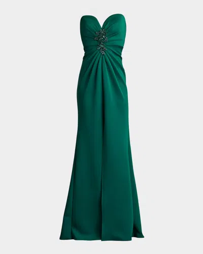 SHO BY TADASHI SHOJI STRAPLESS BEADED APPLIQUE COLUMN GOWN