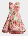 Sho By Tadashi Shoji Floral Print Ruffle Strapless Dress In Pink/floral