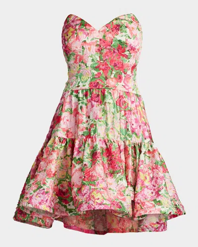 SHO BY TADASHI SHOJI STRAPLESS TIERED FLORAL-PRINT MINI DRESS