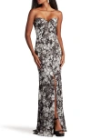 Sho By Tadashi Shoji Textured Floral Strapless Gown
