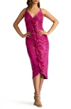 Sho By Tadashi Shoji Ruched Ruffle Metallic Midi Dress In Wild Pink
