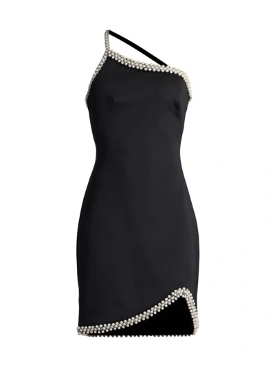 Sho By Tadashi Shoji Imitation Pearl Detail One-shoulder Cocktail Dress In Black