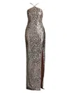 SHO BY TADASHI SHOJI WOMEN'S SEQUINED CRISSCROSS HALTER GOWN