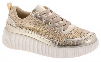 Shoe La La Women's Read The Room Platform Sneaker In Gold/raffia In Multi