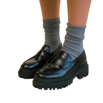 Shoe The Bear Iona Saddle Loafer In Black In Black Polido High Shine