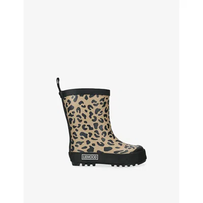 Shoe The Bear Kids' Mason Leopard-print Rubber Wellington Boots Black/comb Eur 26 / 8.5 Uk In Neutral