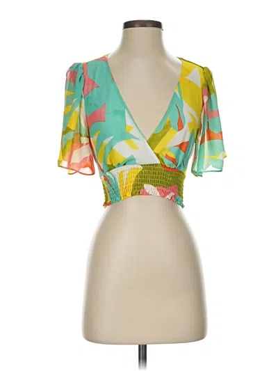 Pre-owned Shoedazzle Short Sleeve Blouse In Green