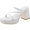 Shoe'n Tale Womens Faux Leather Open Toe Block Heel In White