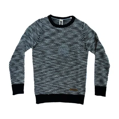 Shoeshine Men's  Sweater Wool "a5fu18 Crewneck Wool Pattern" Black/white Unique In Multi