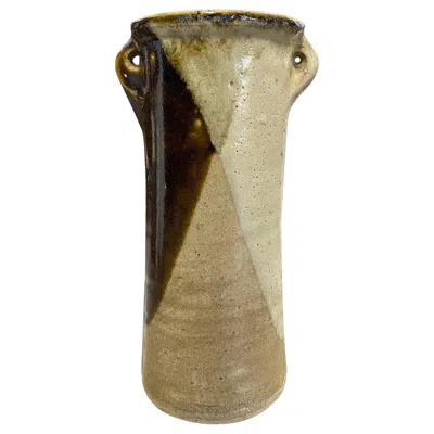 Pre-owned Shoji Hamada Japanese Earth-toned Pottery Vase With Original Signed Sealed Box In Brown