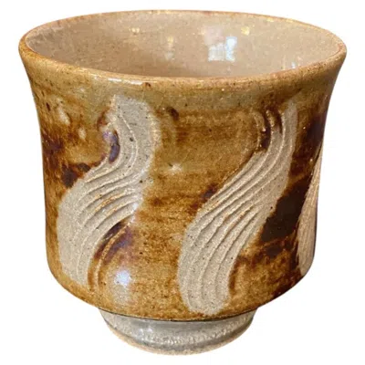 Pre-owned Shoji Hamada Mingei Japanese Pottery Incised Yunomi Teacup With Signed Box In Brown