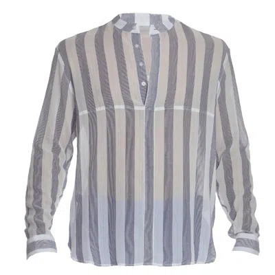 Shokan 28 Men's Long Sleeve Shirt White/navy Stripe In Blue/white