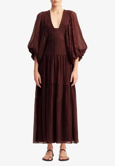 Shona Joy Aanika Balloon-sleeved Midi Dress In Brown
