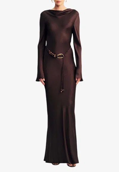 Shona Joy Agnes Belted Satin Maxi Dress In Brown